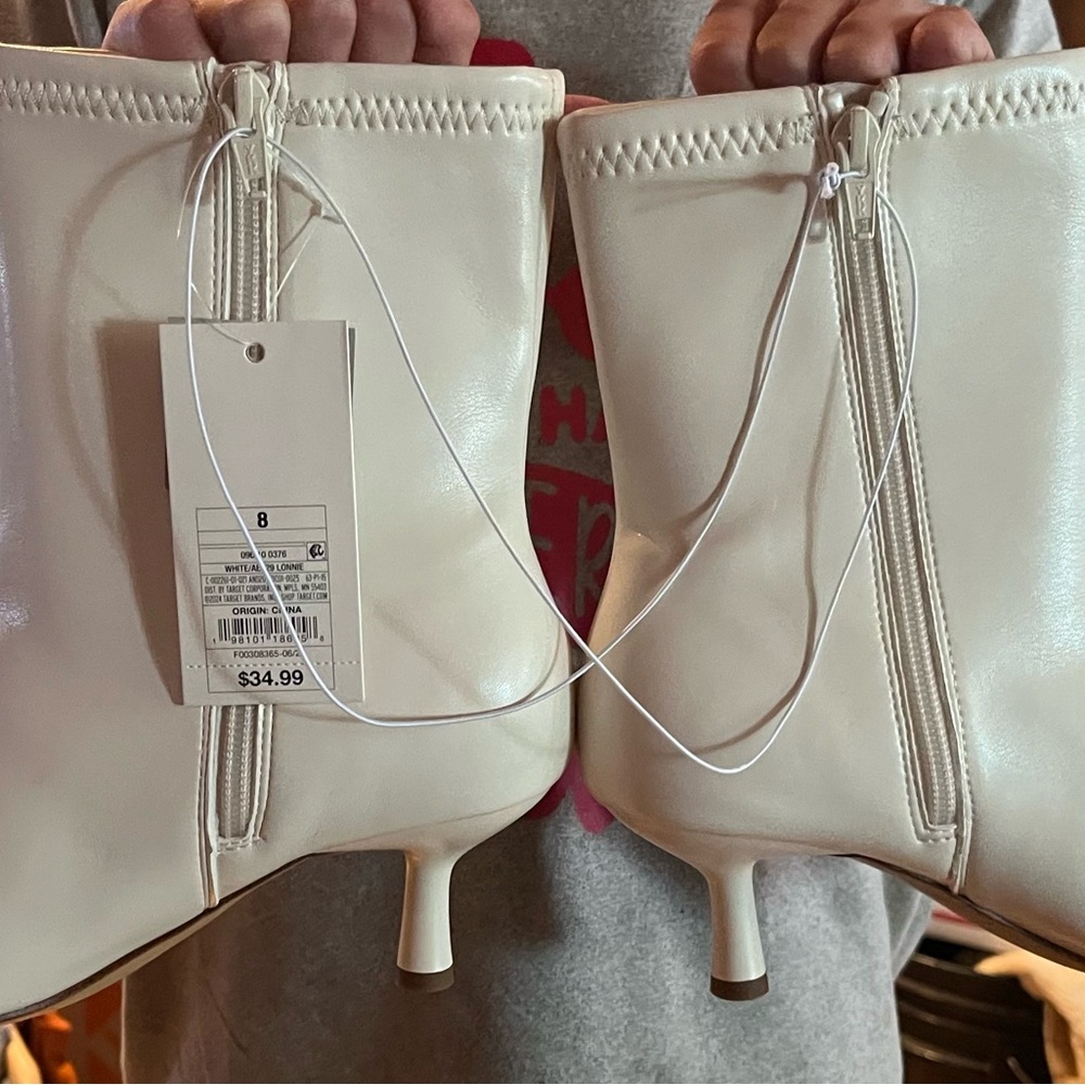 a new day Cream Heeled Boots with Pointed Toe